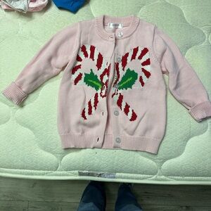 Lulu BeBe Girls Cardigan Sweater - Christmas Candy Canes - Pink